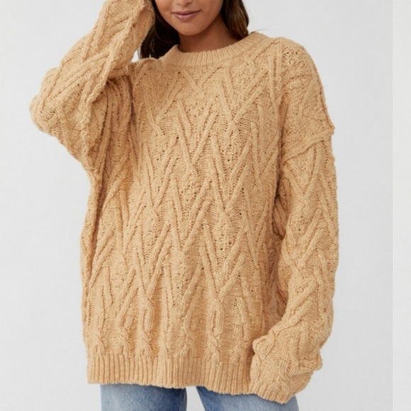 Free People Sweaters - Free People Isla Cable Stitch Sweater in Tan XS Relaxed Oversized Boho Grandma